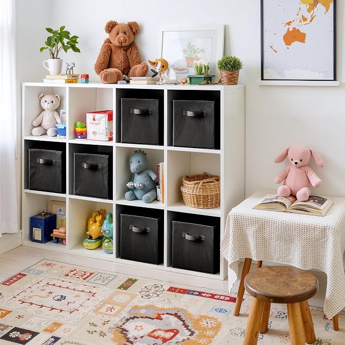 Cupic Cupid 11 Inch Storage Cube, Fabric Cube Storage Bin with Handles, Storage Cube Organizer for Clothes and Toys, Collapsible Cube Bins for Closet, Shelves, Nursery, 6-Pack, Black
