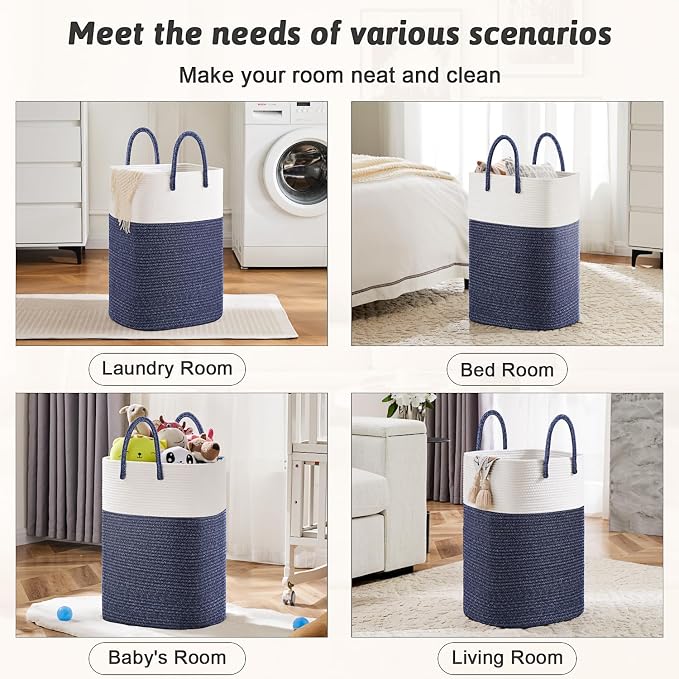 Artfeel Laundry Basket,Woven Cotton Rope Laundry Hamper,60L Versatile Storage for Dirty Clothes,Baby Toys,and Blankets in Bathroom, Nursery,and Living Room