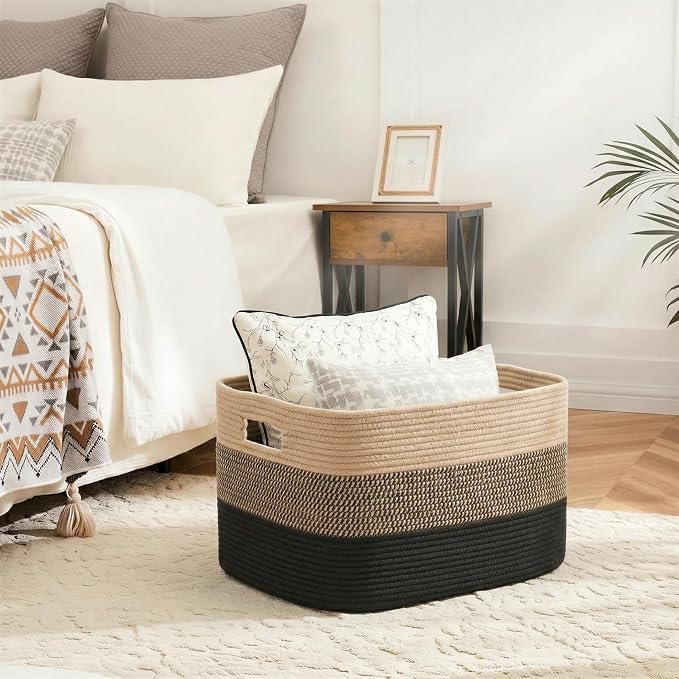Artfeel Blanket Basket,Rectangle Woven Baskets for Storage,30L Laundry Basket for Decorative Nursery Blanket,Toys,Dirty Clothes and Magazine in Shelves,Baby Room,and Living Room