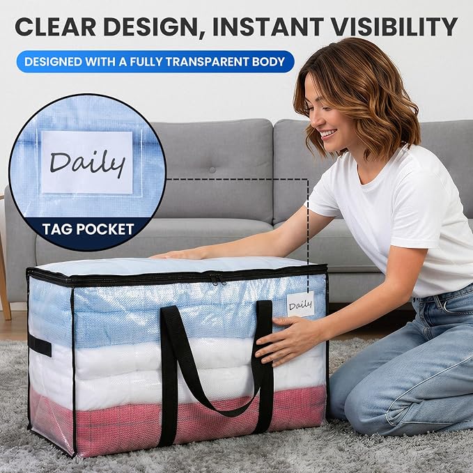 TAILI Extra Large Moving Bags, 10 Pack Clear Heavy Duty Totes For Storage with Visible Window, Wrap Around Handles, Storage Bags for Space Saving, Alternative to Moving Boxes