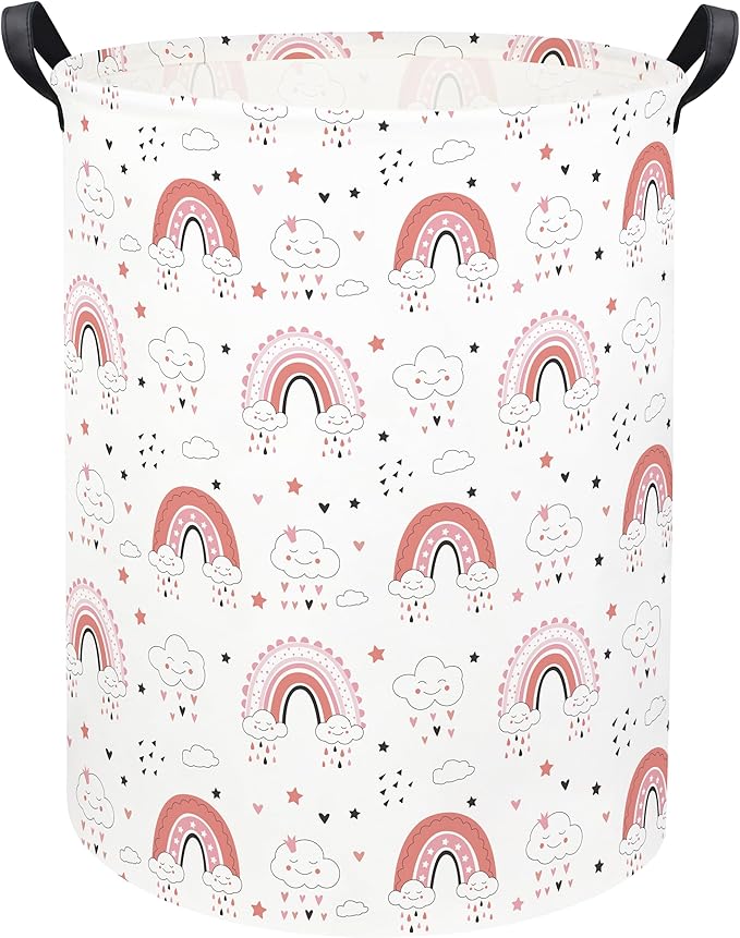 Rainbow Laundry Baskets,Girls Laundry Hamper, Toy Storage Basket Organizer Bins for Room Decor,Gift Basket for Bedroom, Clothes, Nursery,Kids (Rainbow)
