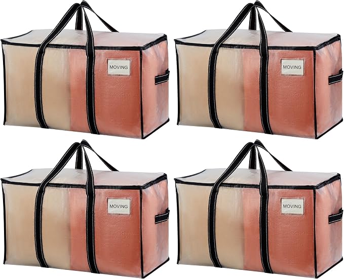 VENO 4 Pack Clear Moving Bags Heavy Duty, 90L Extra Large Transparent Storage Bags, 50lbs Loads, Zippers, Handles & Tag, Moving Boxes Alternative for College Dorm Essentials, Closet