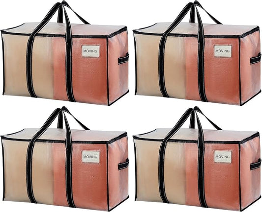 VENO 4 Pack Clear Moving Bags Heavy Duty, 90L Extra Large Transparent Storage Bags, 50lbs Loads, Zippers, Handles & Tag, Moving Boxes Alternative for College Dorm Essentials, Closet