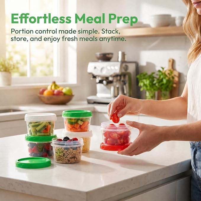 EONJOE 8oz Small Plastic Freezer Food Containers with Lids, 1 Cup, 6pcs | Airtight & BPA-free for fresh food. Dishwasher/freezer safe, perfect for daily meal prep, portion control,snacks on-the-go.