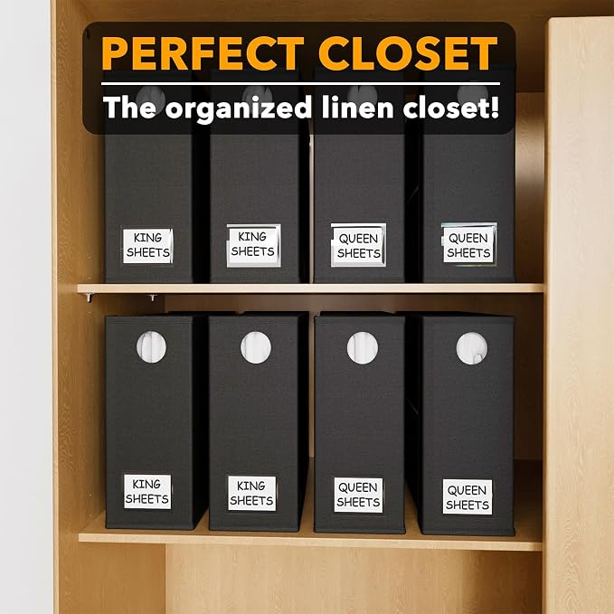 SpaceAid 8 Pack Bed Sheet Organizers and Storage, Foldable Sheet Organizer for Linen Closet, Sheets Set Folder Keeper with Window XL (Queen & King Size) Bedding Container (Black, 8 Pack)