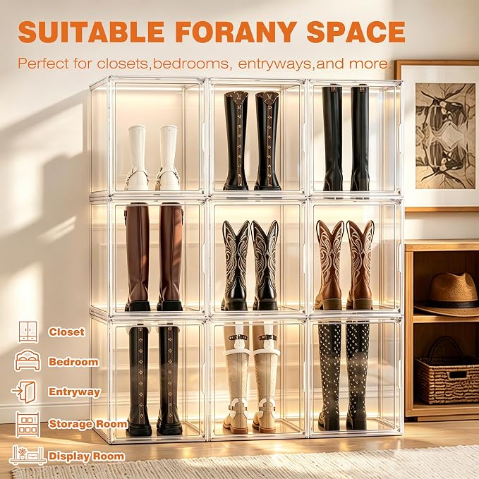 XXX-Large Extra Large Acrylic Display Case 17.3'' x 13'' x 13'' Transparent Sneaker Shoe Organizer Clear Plastic Stackable Boot & Shoe Boxes Large Showcase for Helmet, Handbag, Figures Collectibles