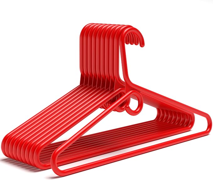 DEILSY™ Heavy Duty Plastic Hangers 30 Pack - Extra Heavy Duty Hangers for Clothes, Thick Red Plastic Hangers, Strong Clothes Hangers with Hook for Scarves & Belts