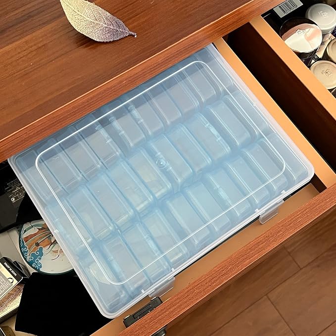 Bead Organizer Box-Blue Plastic Box 31 Pcs Storage Plastic Cases Mini Clear Bead Storage Containers Boxes with Hinged Lid and Rectangle Bracelet Making DIY Jewelry Craft Nail