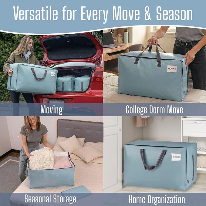 VENO 6 Pack Extra Large Heavy Duty Moving Bags with Wide Opening & Reinforced Handles, Reusable Storage Tote Bags with Strong Zippers for Clothes, College Dorm Essentials & Moving Supplies