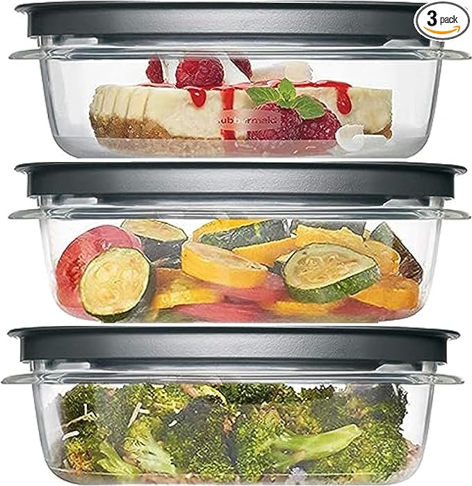 Rubber maid Premier, 3 Cup Premier Flex & Seal Food Storage Set, 3 Tritan Containers, 3 Grey Flex and Seal Lids, 6 Piece Bundle Set Bundle