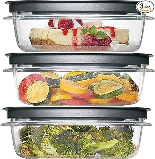 Rubber maid Premier, 3 Cup Premier Flex & Seal Food Storage Set, 3 Tritan Containers, 3 Grey Flex and Seal Lids, 6 Piece Bundle Set Bundle