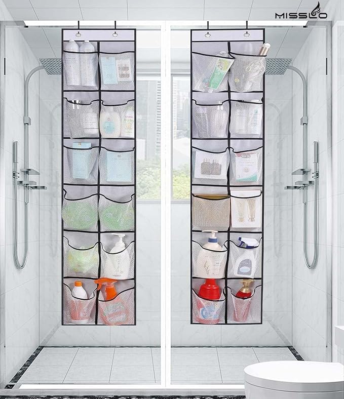 MISSLO Over The Door Shoe Organizer 12 Large Mesh Pockets Hanging Narrow Closet Door, White, 2 Pack
