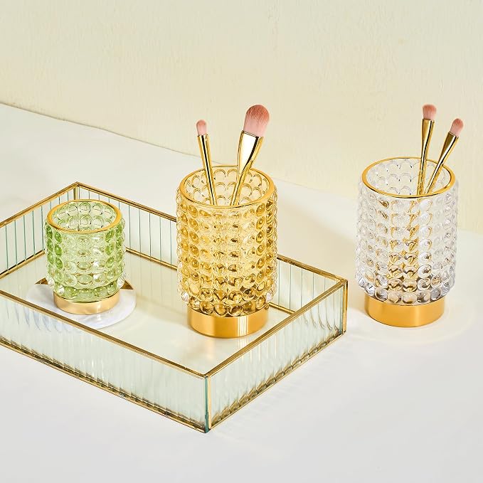 Makeup Brush Holder Organizer,Toothbrush Holders,Desk Pen Pencil Holder,Multifunctional Vintage Glass Brush Cup(A38-5-US/Green/S)