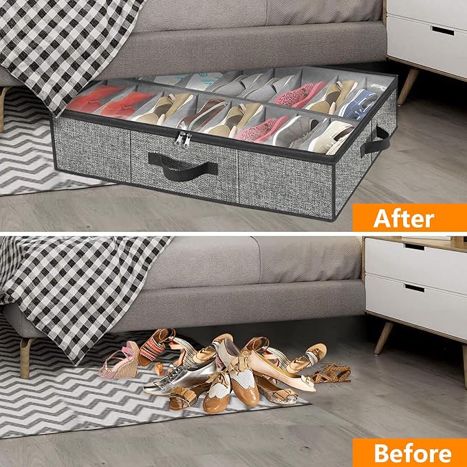 homyfort Under the Bed Shoe Storage Organizer for Closet, Extra Large Underbed Shoe Container, 2 Pack Fits 32 Pairs