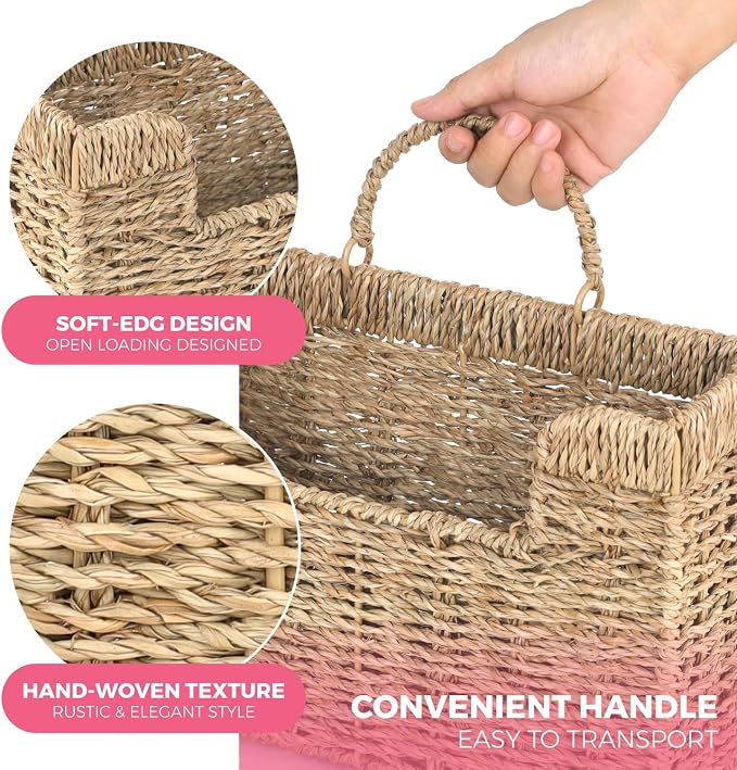 Handwoven Seagrass Wall Magazine Holder - Natural Hanging Organizer for Mail, Newspapers & Magazines, Books & Files - Decorative Boho Storage Basket for Entryway, Bathroom, Living Room, Office.