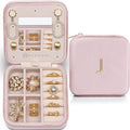 VLANDO Birthday Gifts for Women Friendship, Personalized Initial Jewelry Box, Friendship Gifts for Women Friends, Travel Essentials Small Jewelry Box, Travel Box for Girls - Letter J, Pink