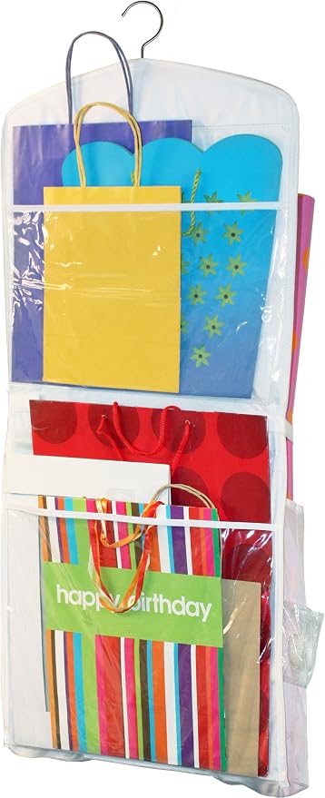 Gift Bag Organizer - Storage for Gift Bags, Bows, Ribbon and More - Organize Your Closet with this Hanging Bag & Box to Have Organization with Clear Pockets by Jokari | Preserve Over 150 Present Bags plus, Tissue Paper, Ribbons, Bows, Tags, Greeting Ca...