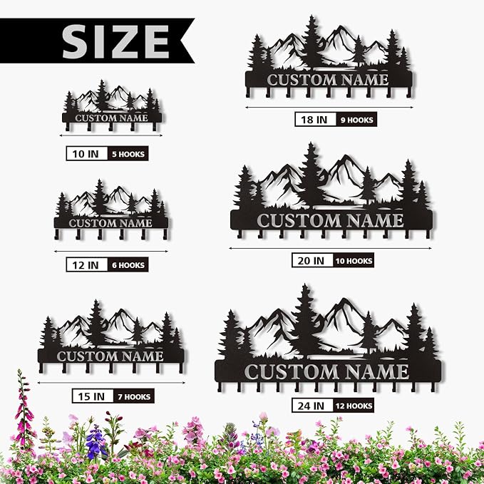 Dyoart Personalized Custom Mountain Theme Key Holder with Name, Metal Wall Mount, Coat Rack, Key Hooks, Home Decor Gift