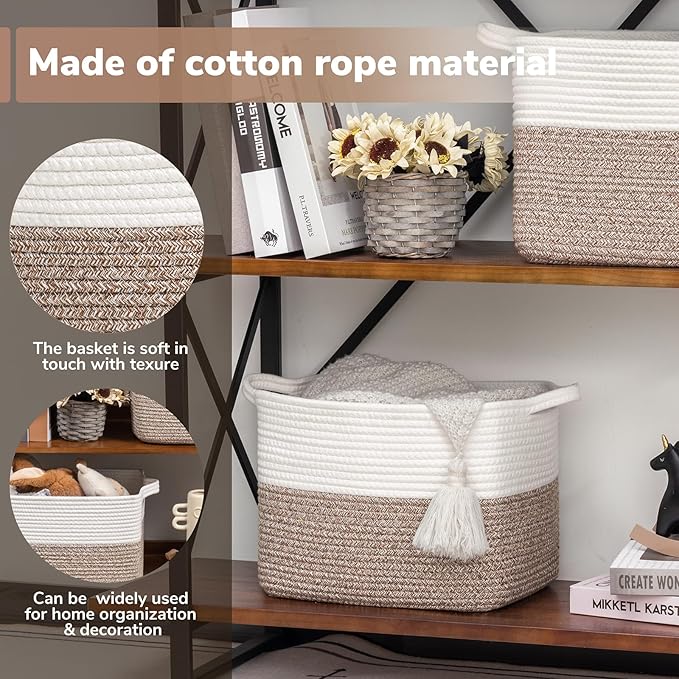 Goodpick Cube Storage Bins - Shelf Baskets for Toys Storage, Closet Storage Bins for Towel Book Clothes, Woven Basket for Shelves Baby Laundry Basket, 13''x10''x9''