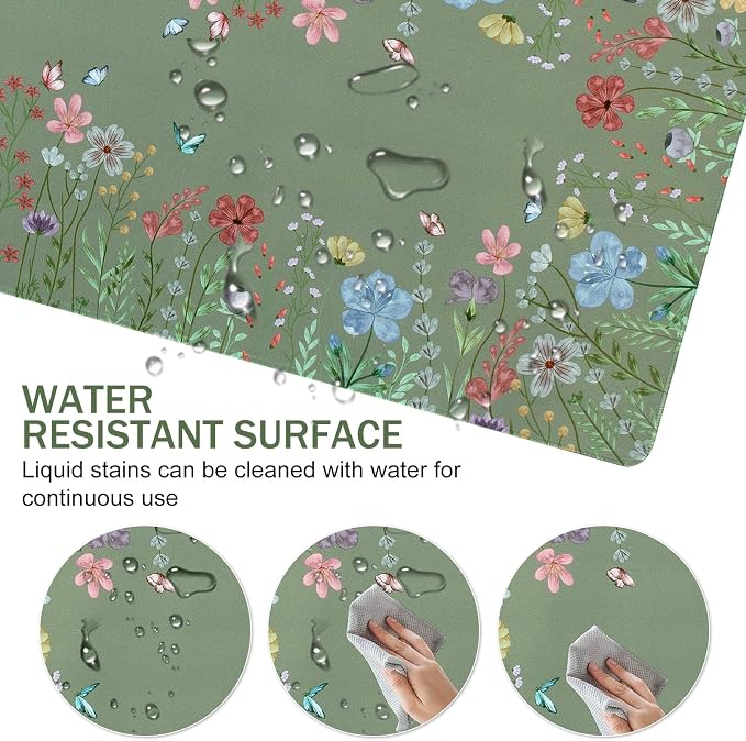 L-SPOUTTO Green Floral Desk Mat for Keyboard and Mouse,XXL Large Mouse Pad | Cute Non-Slip Keyboard Pad Waterproof Desktop Mat for Laptop Computer Work Game Home Office