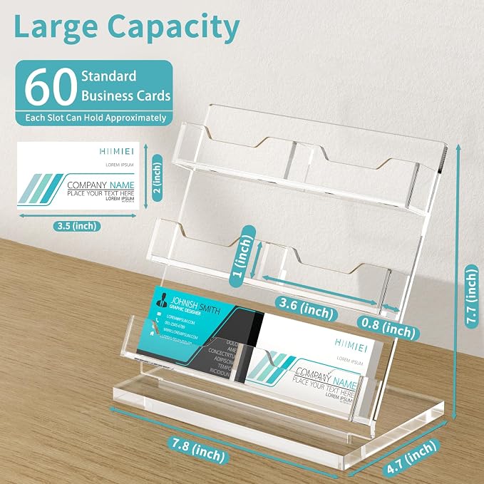 HIIMIEI Business Card Holder Desk, Acrylic Business Card Display, 3 Tier Clear Business Card Stand for Office, Exhibition, Meeting, Home, 360 Card Capacity