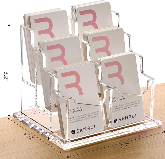 SANRUI Vertical Business Card Holder for Desk，Clear Acrylic Business Card Display Stand，6 Slots 3 Tier ，Holds 300 Cards