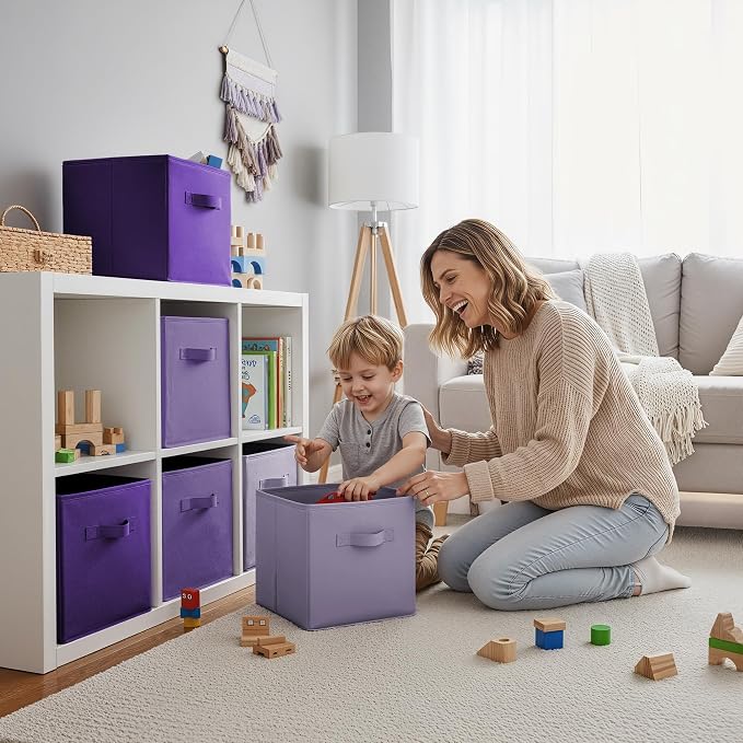 Cupic Cupid 11 Inch Storage Cube, Fabric Cube Storage Bin with Handles, Storage Cube Organizer for Clothes and Toys, Collapsible Cube Bins for Closet, Shelves, Nursery, 6-Pack, Purple Gradient