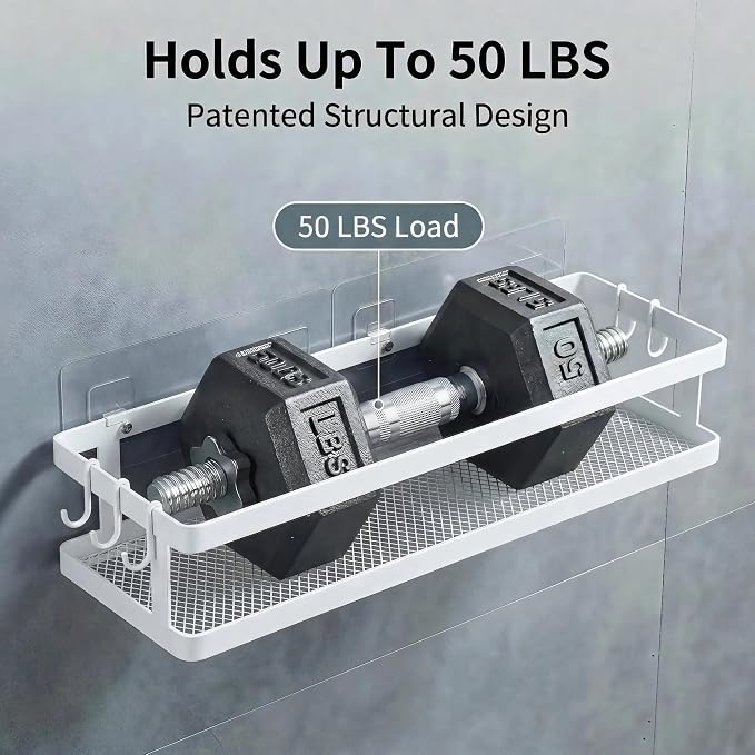 PUSDON 2-Pack 16.5" Extra Long Slim Shower Caddy, Adhesive Wall Mount Bathroom Organizer, Rustproof Open Frame Mesh Spice Rack for Kitchen, Holds 50LBS - White, Guardrail