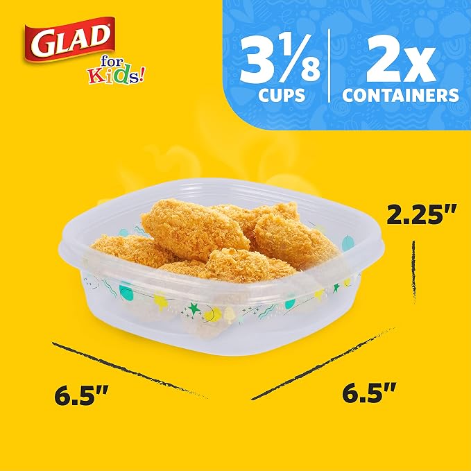 Glad for Kids GladWare Back to School Food Storage Containers with Lids, BPA Free Plastic Variety Pack Rainbow Patterns for Kids Lunches and Snacks, Microwave Freezer Dishwasher Safe, 26 Piece Set