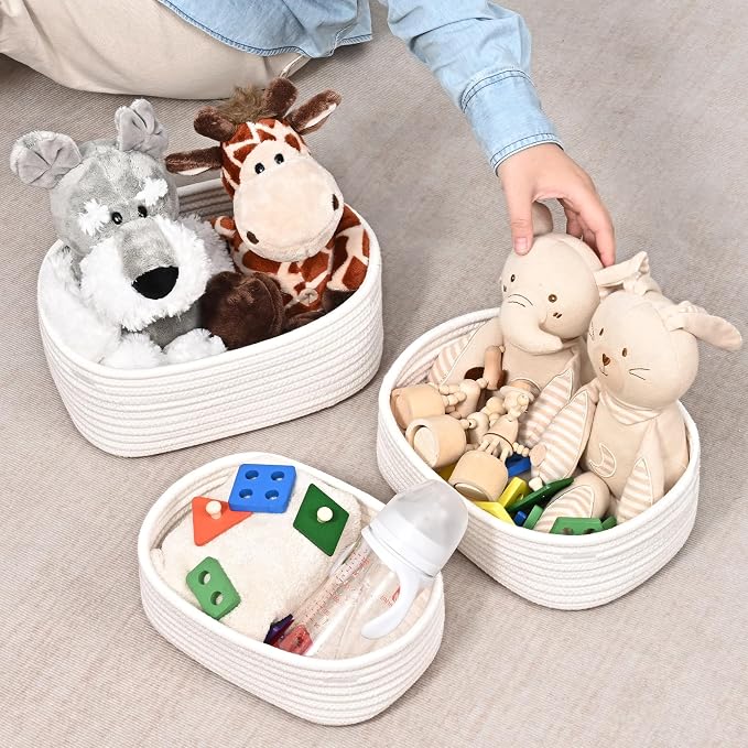 Small Baskets for Organizing, 4-Pack Storage Baskets for Shelves – Woven Basket for Nursery, Dog Toys, or Bathroom, Gift Baskets Empty