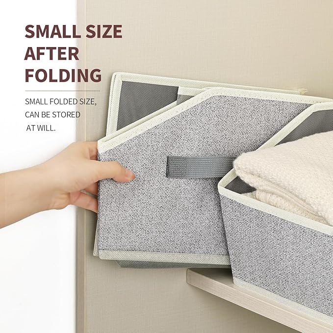 Homsorout Storage Bins for Shelves - Small Trapezoid Closet Shelf Organizer, Fabric Organization Bins with Handles, Storage Baskets for Clothes, Towel, Purse, 4 Pack, Light Gray