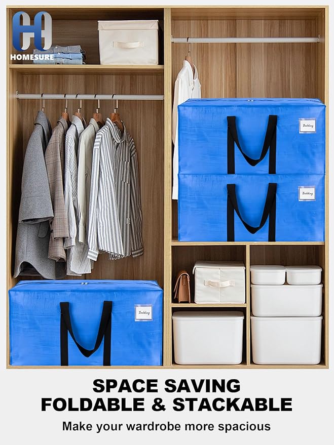 HOMESURE Supports 200lbs Heavy Duty Moving Bags - Strong Zipper & Wrap-Around Handles - Water-Resistant Storage Totes, Durable Alternative to Moving Boxes - 40 Pack - Sky Blue