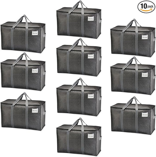 VENO 10 Pack Heavy Duty Moving Bags, Extra Large Storage Bags with Reinforced Handles & Strong Zippers, Foldable & Reusable Moving Box Alternative for Clothes & Dorm Storage