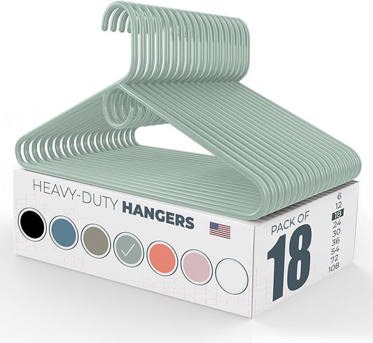 Heavy Duty Clothes Hangers 18 Pack – Made in the USA – 8lb Capacity Plastic Hangers for Adult Clothing – Durable for Pants, Coats, Jackets, or Jeans – Mint