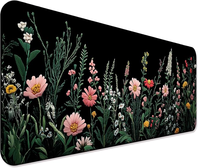 Pretty Wildflower Gaming Desk Mat, Computer Keyboard Large Extended Flowers Mouse Pad for Office and Home, 31.5×11.8 Inches, XL