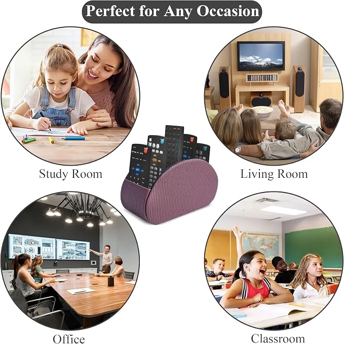 Remote Control Holder, PU Leather Remote Caddy Desktop Organizer with 5 Spacious Compartments for TV Remotes/Media Controllers/Office Supplies (1-Wood Brown