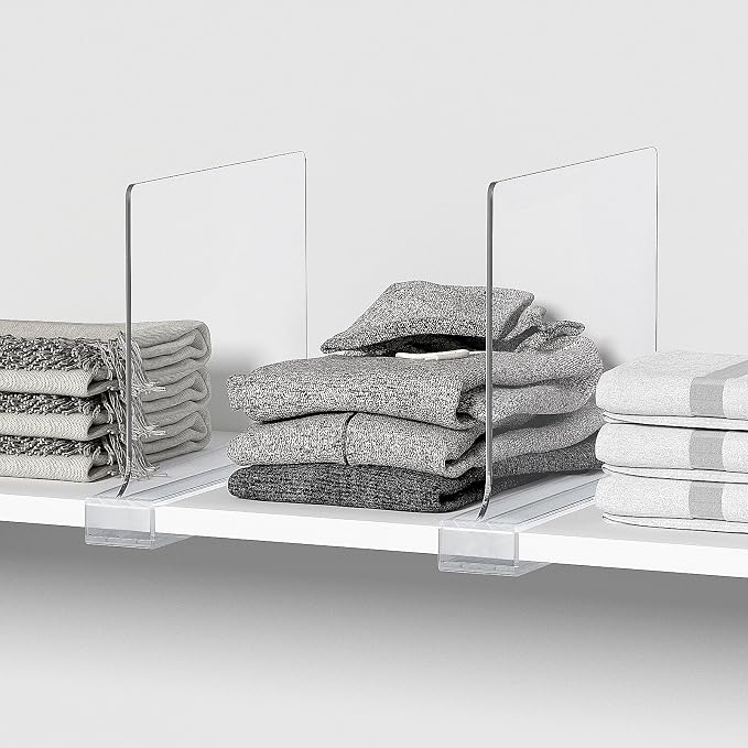 6 PCS Shelf Dividers for Closet Organization Acrylic Clear Closet Shelf Divider for Wooden Shelving Suitable for Wooden or Vertical Shelves Or Bedroom, Kitchen and Office..