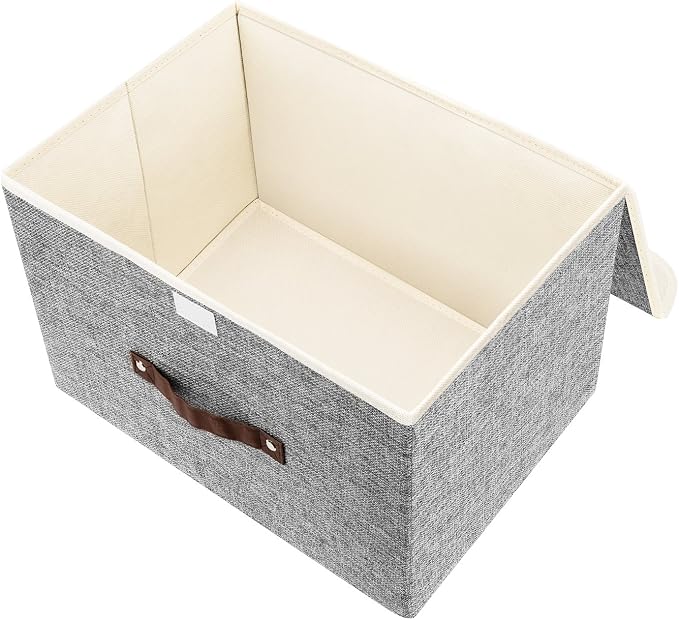 TYEERS Collapsible Storage Boxes, Washable Fabric Storage Bins with Lids, 14.9x9.8x9.8 inches, 3 Pack, Gray