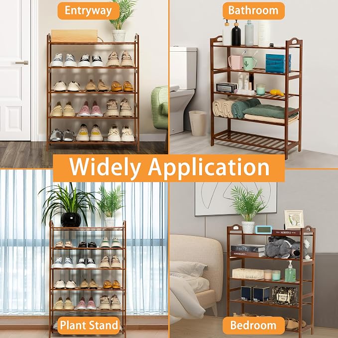 6 Tier Bamboo Shoe Rack, Free Standing Shoes Rack Shoe Shelf Shoe Organizer for Closet, Entryway, Bedroom, Living Room, Front Door, Studio, Bathroom