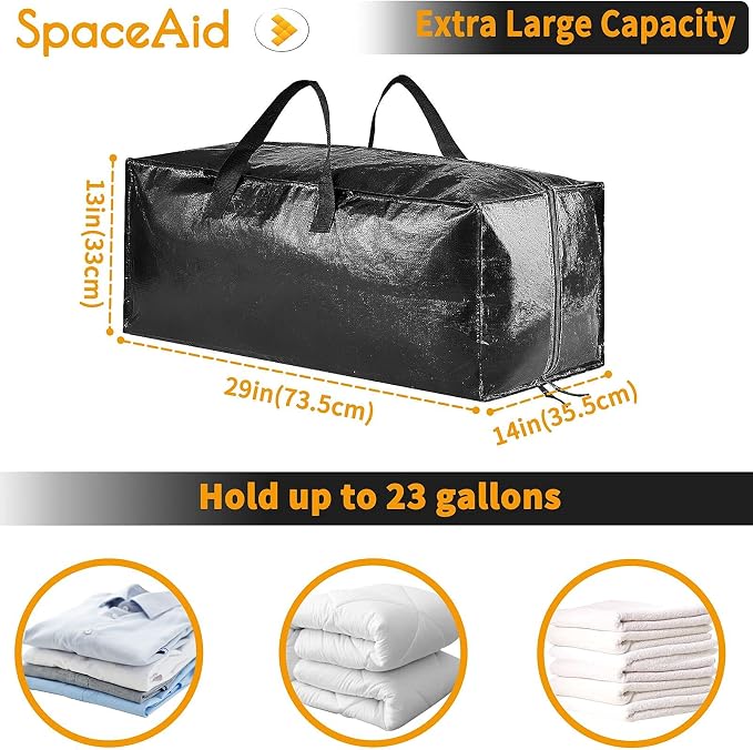SpaceAid Heavy Duty Moving Bags, Extra Large Storage Totes W/Backpack Straps Strong Handles & Zippers, Alternative to Moving Boxes, Packing & Moving Supplies, Black (4 Pack)