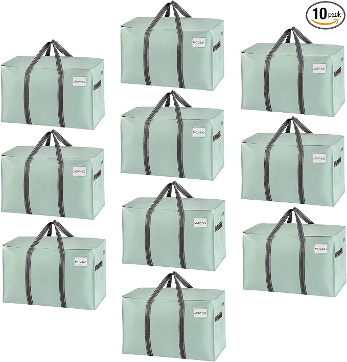 VENO 10 Pack Heavy Duty Moving Bags, Extra Large Storage Bags with Reinforced Handles & Strong Zippers, Foldable & Reusable Moving Box Alternative for Clothes & Dorm Storage