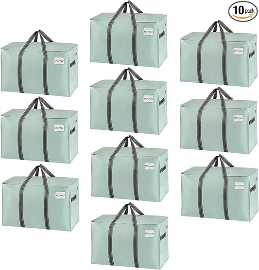 VENO 10 Pack Heavy Duty Moving Bags, Extra Large Storage Bags with Reinforced Handles & Strong Zippers, Foldable & Reusable Moving Box Alternative for Clothes & Dorm Storage