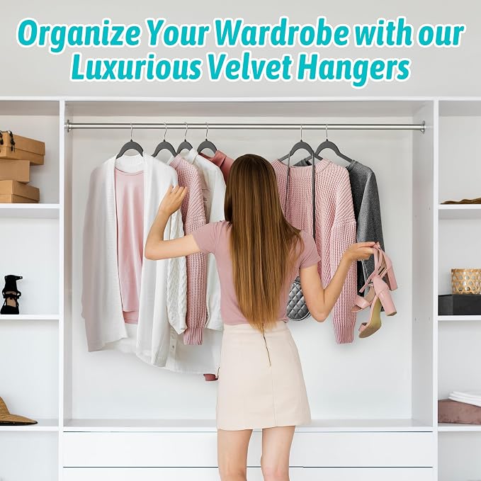 Sishynio Velvet Hangers 100 Pack, Non Slip Slim Clothes Hangers for Shirts, Suits and Dresses, Flocked Space Saving Closet Hangers with Swivel Hooks for Wardrobe Organization(Black)