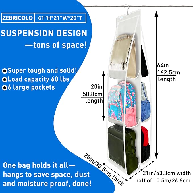 Purse Organizer for Closet, Large Capacity-19.69" Height for Oversized Purses&Tote Bags, Backpacks, Tall Boots,with 12 Boot Shapers, Hanging Purse Organizer,White