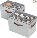 Budding Joy 2 Pack Shoe Organizer for Closet, Clear Foldable Shoe Storage Containers Adjustable Dividers Fits 16 Pairs,Shoe Storage Bins Baskets Boxes with Reinforced Handles Light grey