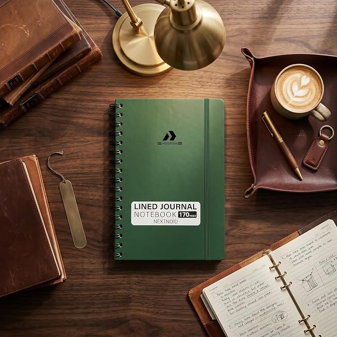 Nextnoid Lined Spiral Notebook Journal For Women & Men - A5(5.8" x 8.3") 170 Pages, Hardcover Notebooks for Work & Note Taking, College Ruled Journals for Writing - Dark Green