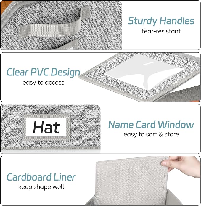 AOODA Stackable Hat Storage for Baseball Caps, Holds up to 12 Caps Hat Organizer for Closet, Sturdy Hat Boxes for Men with Cardboard, Grey