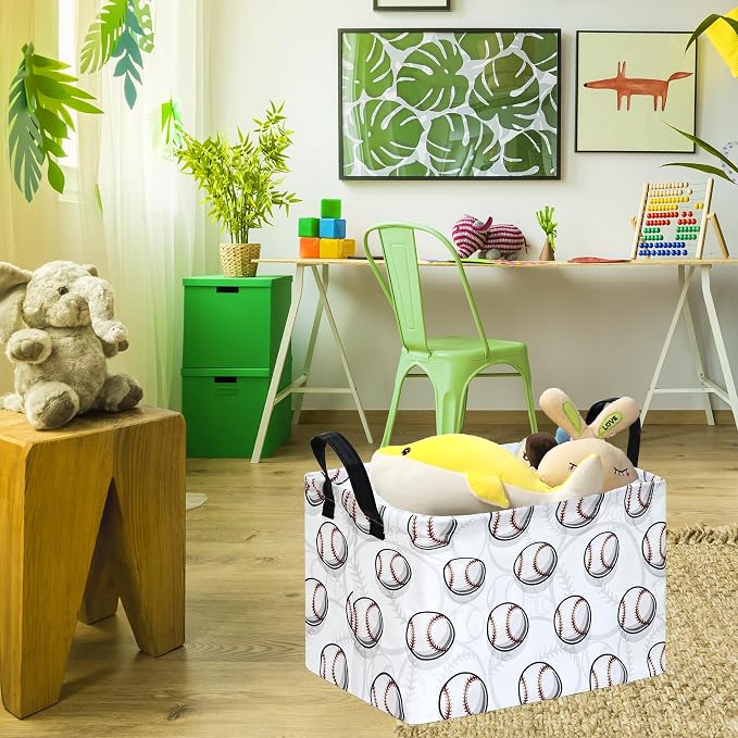 Kids Storage Basket Empty,Baseball Waterproof Storage Bins Organizer, Foldable Closet Shelf Baskets with handles for Women,Nursery Hamper Toys Box,Room Decorations