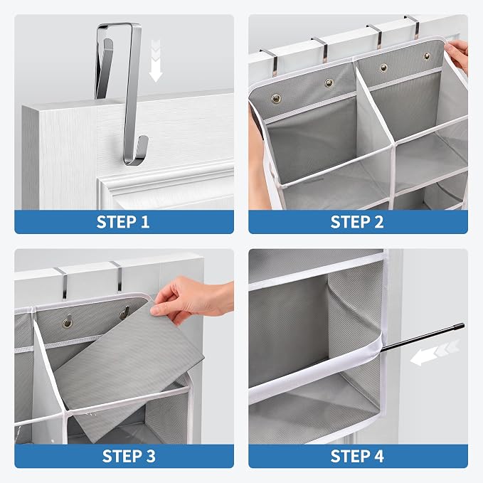 JARLINK Over the Door Organizer Storage, 5-Tier Extra Large Hanging Storage with 10 Mesh Pockets, 100 lbs Capacity Behind Door Storage for Bedroom, Bathroom, Pantry, Nursery, (Grey)