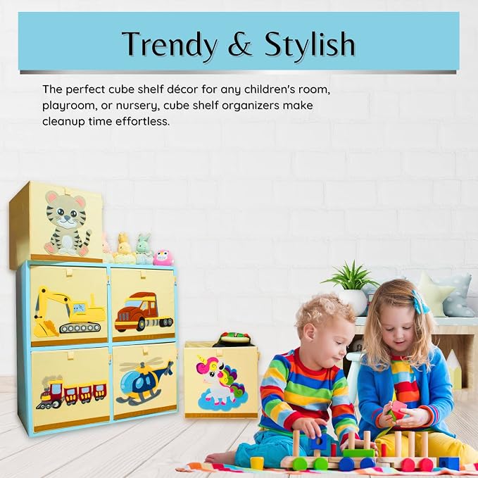 Washable Toy Organizers and Storage, Canvas Toy Chest Organizer Foldable Kids Toy Storage Organizers for Child's Bedroom or Playroom -13x13x13 Inch (Truck)